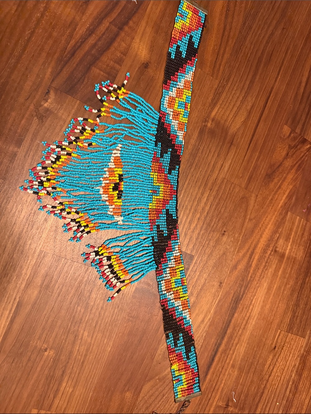Vintage Handmade Turquoise Multicolor Beaded Fringe Necklace